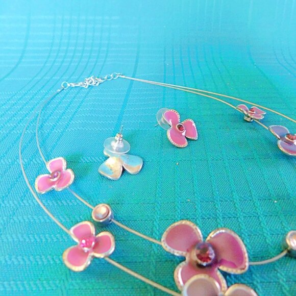 Vintage double necklace and earrings set violets and gems costume jewelry VGU - Picture 2 of 7